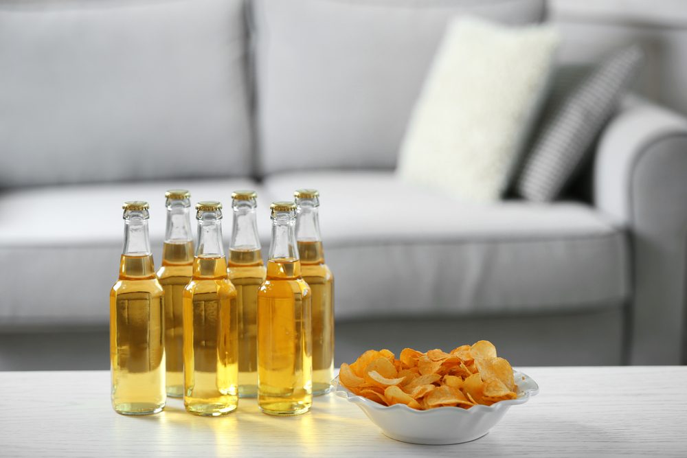 Table at home with chips and drinks for friends