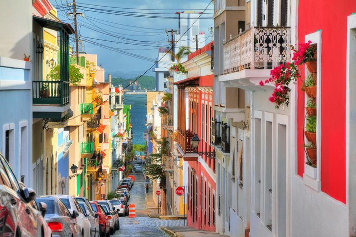 Beautiful typical traditional vibrant street in San Juan, Puerto Rico