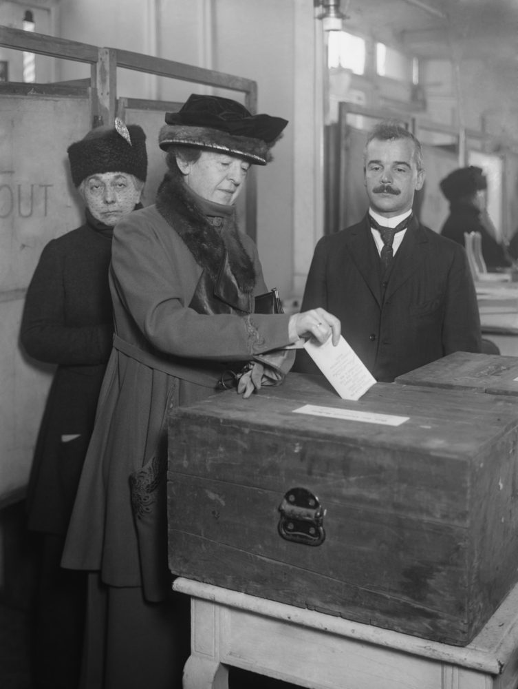 American woman votes, ca. 1920. The 1920 election was the first time all American female citizens over 21 were able to vote for a U.S. President.