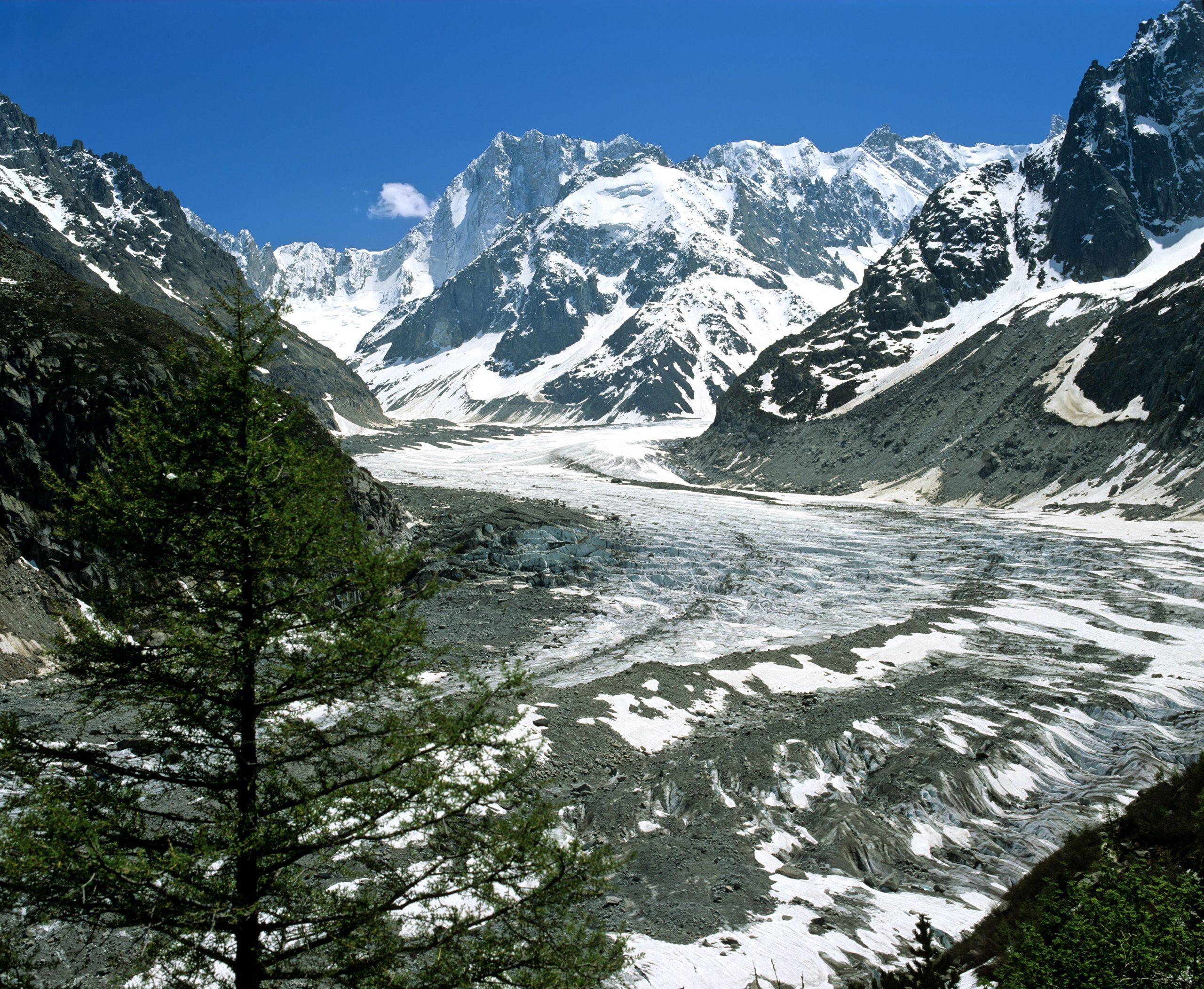 Mandatory Credit: Photo by Fb-Fischer/imageBROKER/Shutterstock (5013535a) Mer de Glace Glacier viewed from Montenvers Lookout, Grand Jorasses, Savoy Alps, France, Europe VARIOUS