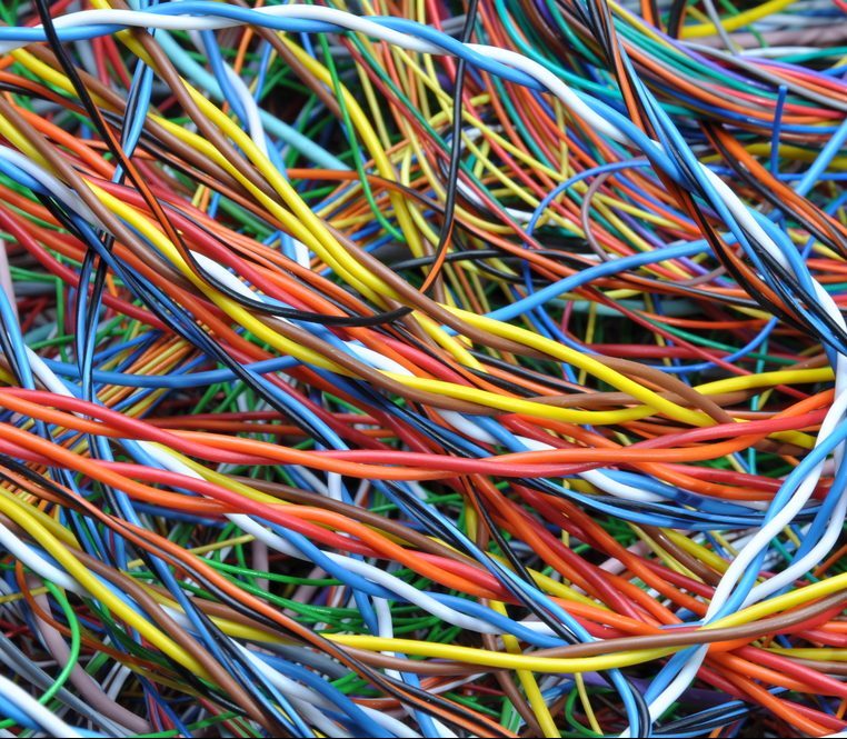 Network chaos of colorful computer cables