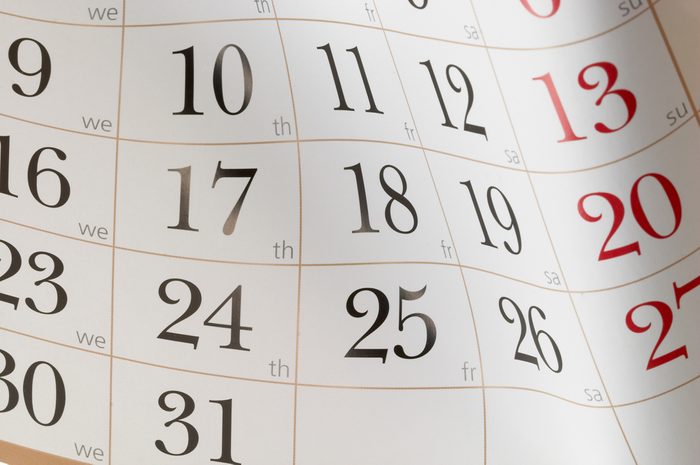 Calendar fragment shaped sheet in funny angle background