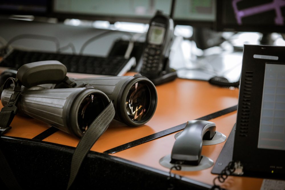 Flight control equipment in the traffic control tower at an airport