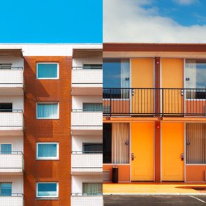 split screen of a motel vs hotel