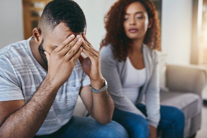 Cropped shot of a young man looking upset after having an argument with his girlfriend