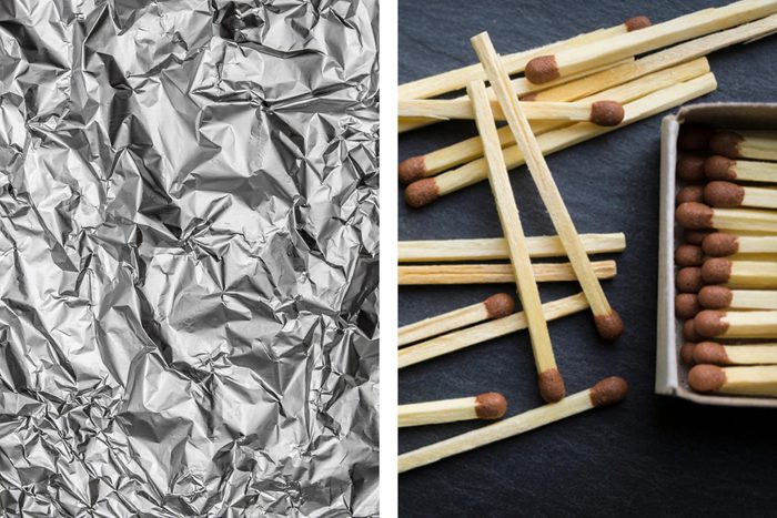Aluminum foil texture next to box of matches