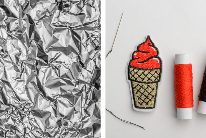 Aluminum foil texture next to iron-on patch