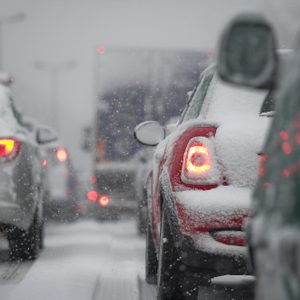 Traffic jam caused by heavy snowfall