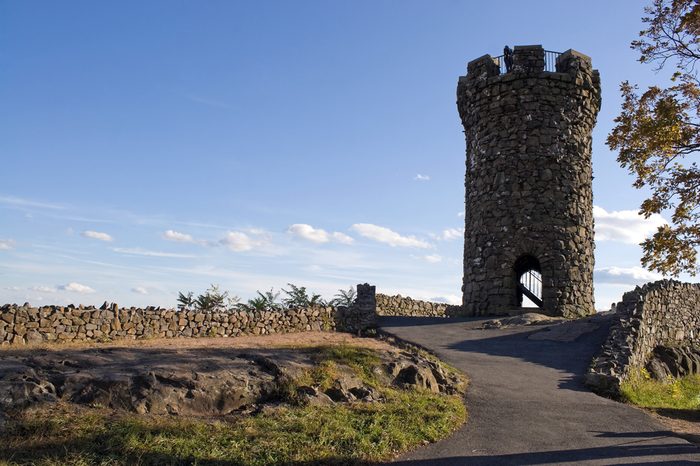 The historic New England Castle Craig located at Hubbard Park in Meriden Connecticut.