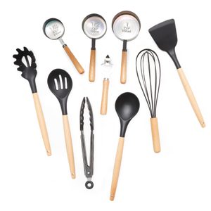 MoDRN Scandinavian 10 Piece Silicone and Wood Kitchen Utensils