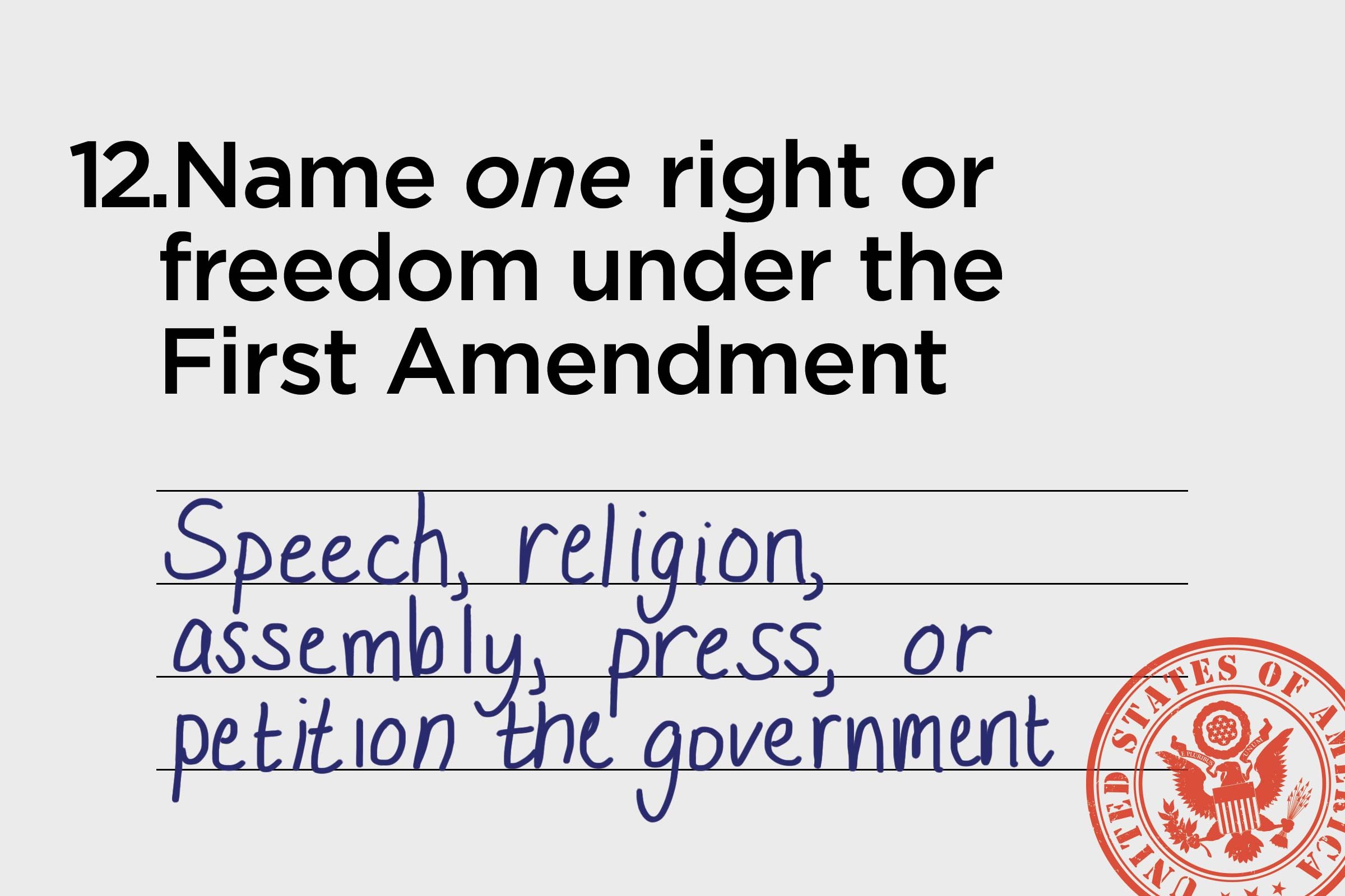 speech, religion, assembly, press, or petition the government