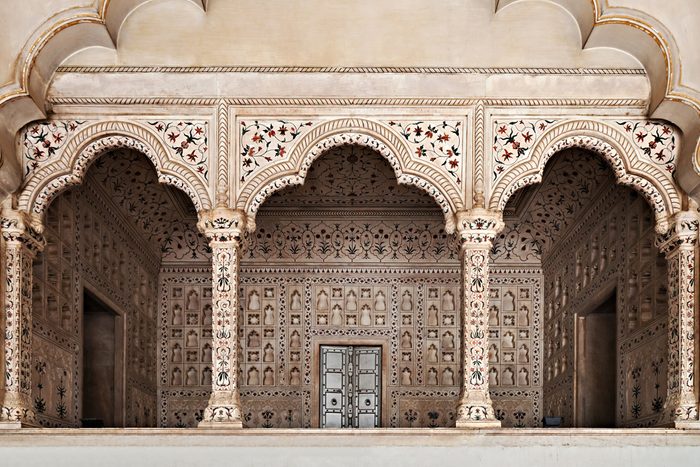 Many arches inside Red Fort, Agra, India