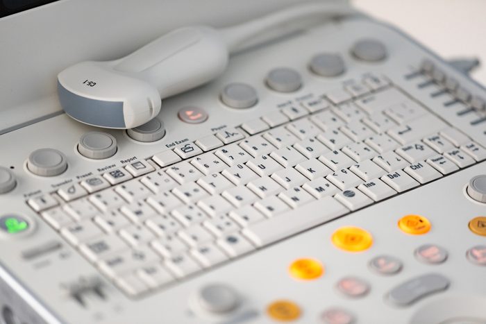 Convex sensor lies on the panel of the ultrasonic device.