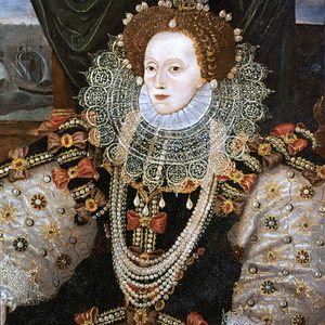 History Elizabeth I (1533-1603) Queen of England and Ireland from 1558, last Tudor monarch. Version of the Armarda portrait attributed to George Gower c1588.