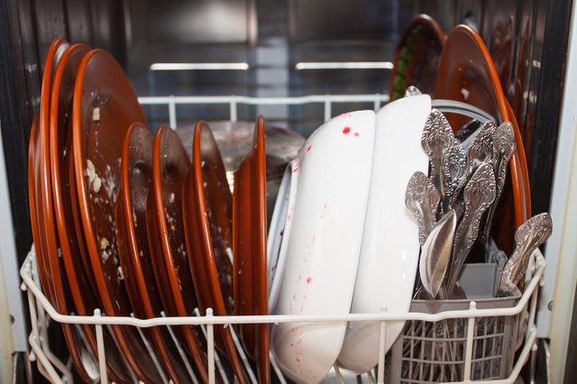 dirty dishes in the dishwasher