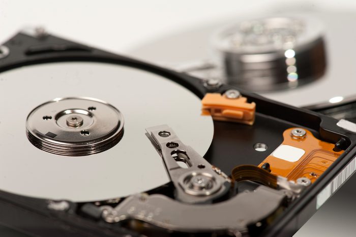 close up of hard disk with blurred another hard disk in background