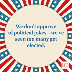 Political joke surrounded by background of red, white, blue and white stars