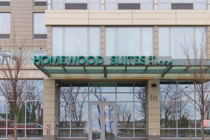 Washington DC, April 2 2018: Entrance of the Homewood Suites Hotel