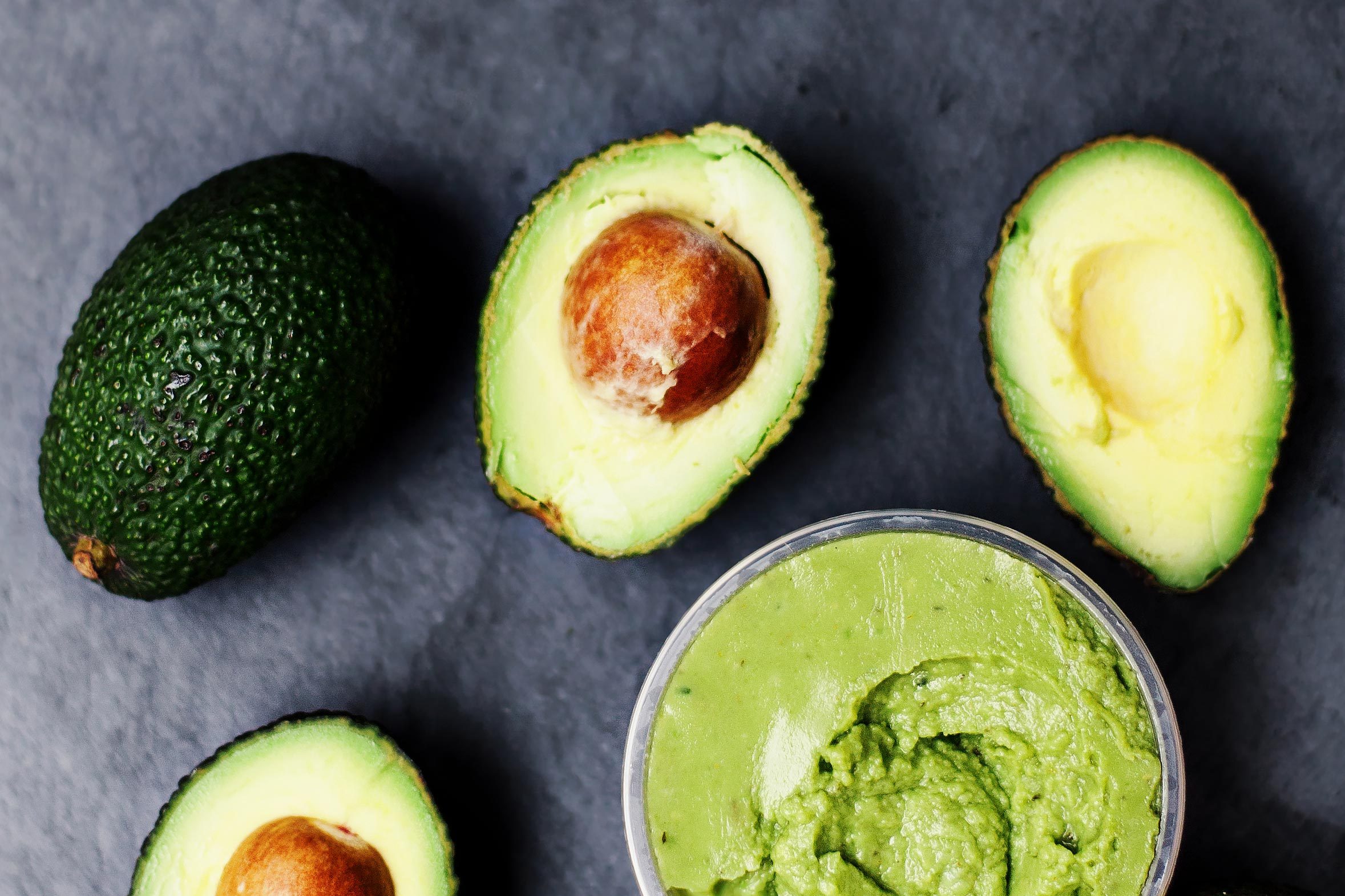 Avocado. Avocado spread. Avocado pasta. Guacamole with copy space