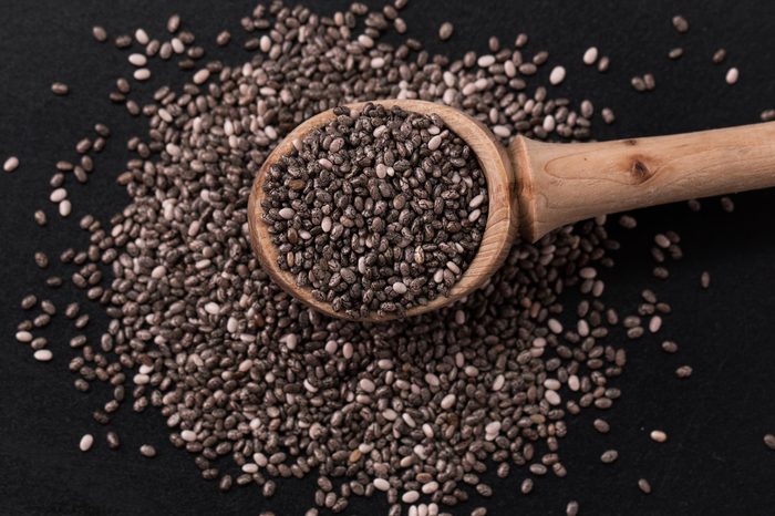 Chia seeds on wood background. protect heart,superfood. Healthy food