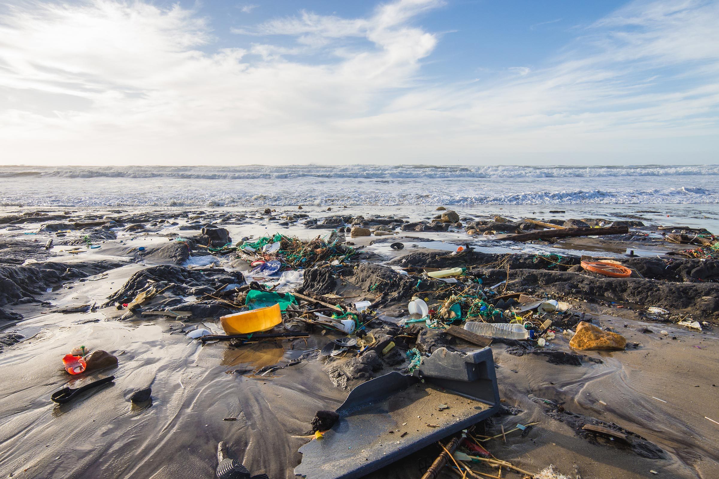 Pollution of the beach during winter Montalivet, medoc gironde france