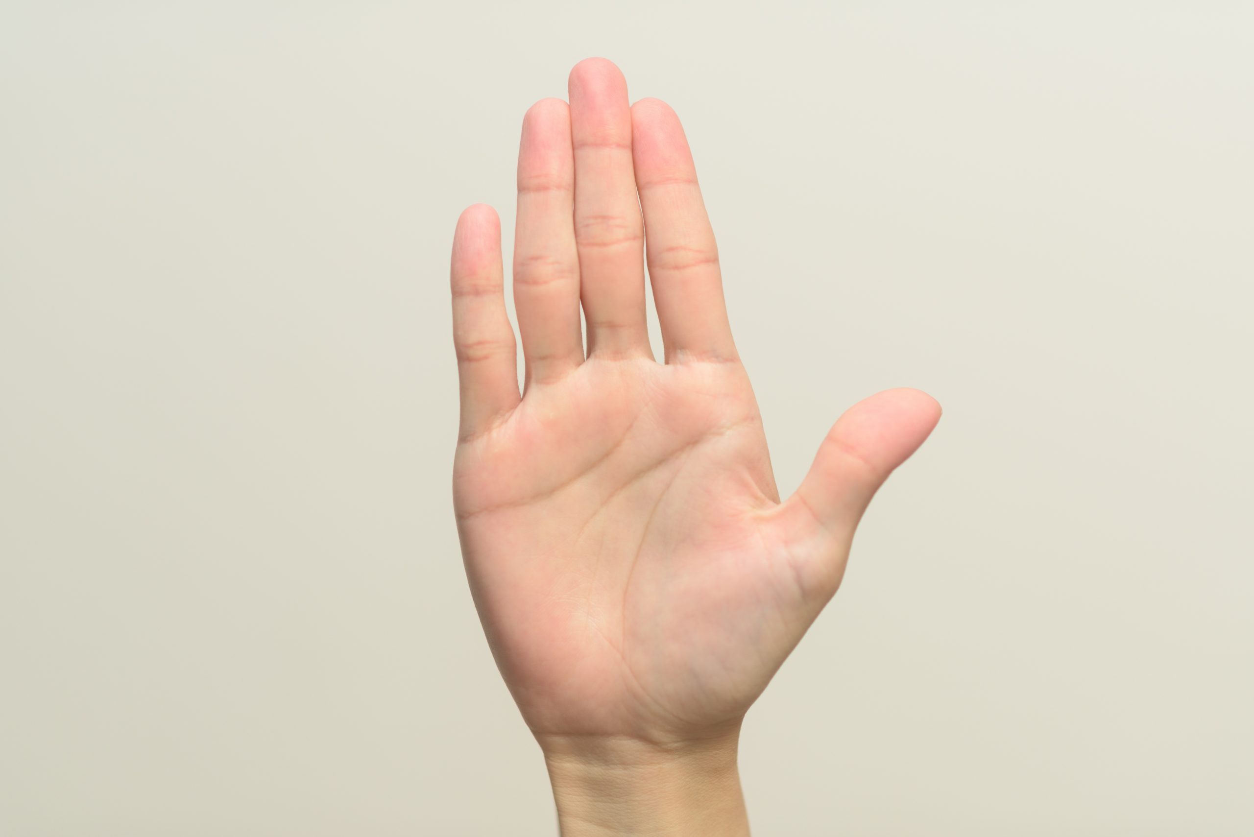 Woman hand (palm) isolated on white background