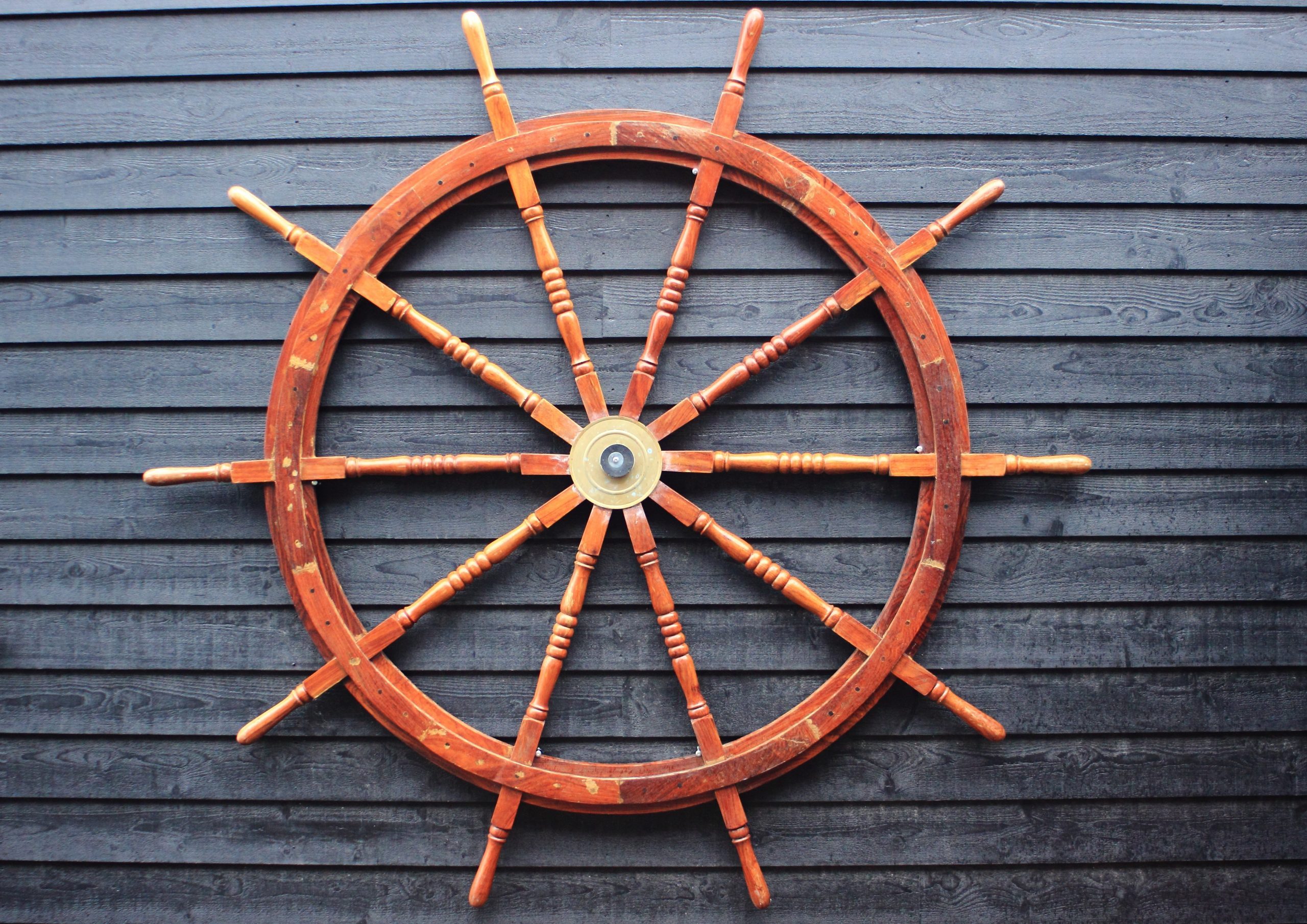 Old coaster steering wheel made of hardwood