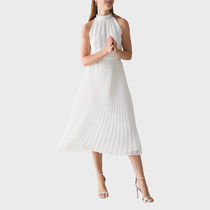 Smock Waist Pleated Midi Dress
