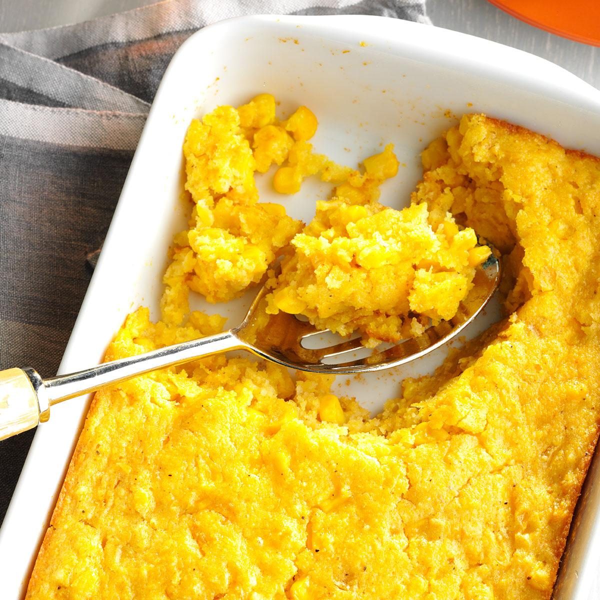 A casserole filled with Cornbread Casserole