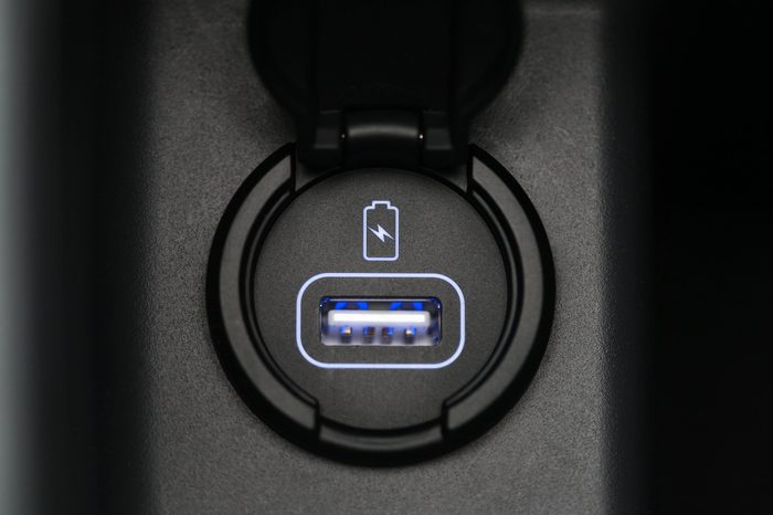 Car interior, car usb charger detail