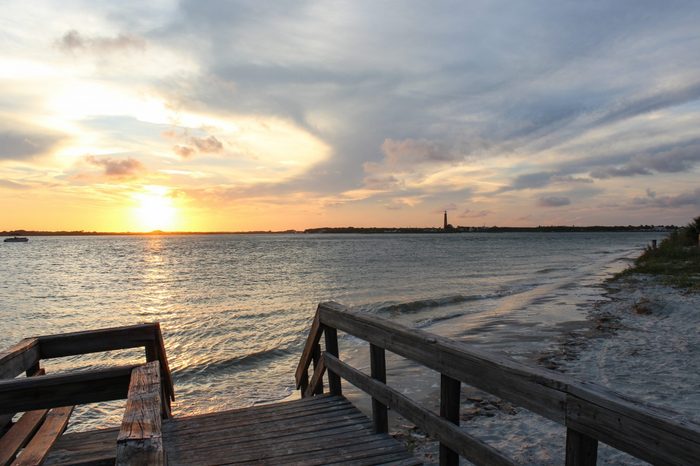 Florida Beach sunset over Inlet in New Smyrna Beach