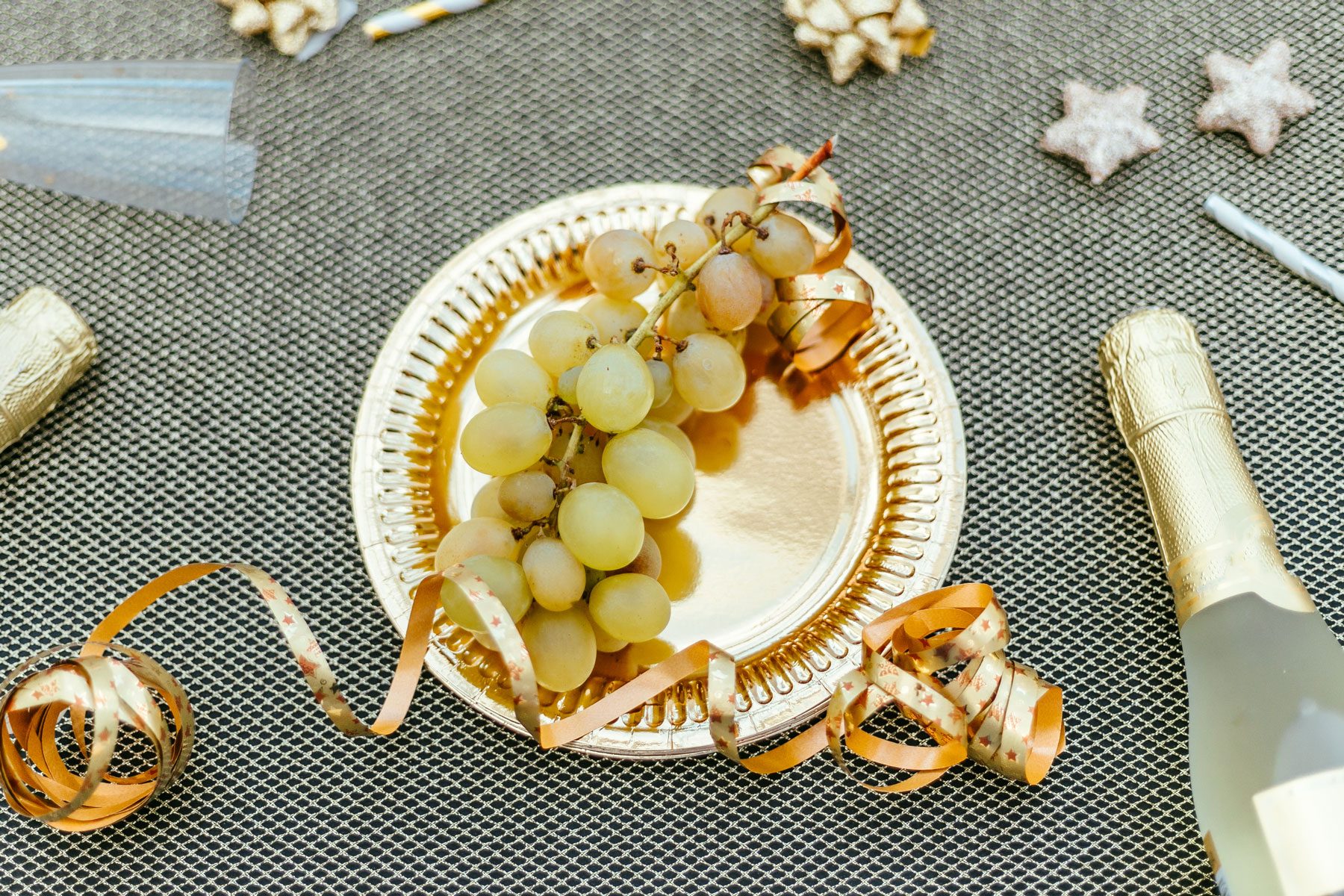 Grapes in Plate with Wine, New Years Spanish Tradition