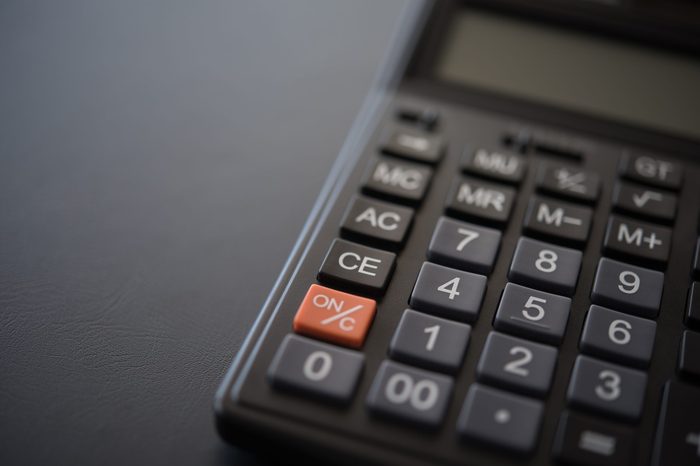 calculator on desk. top view with copy space.