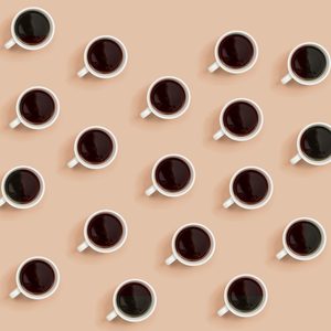 Collection of coffee cups overhead view flat lay