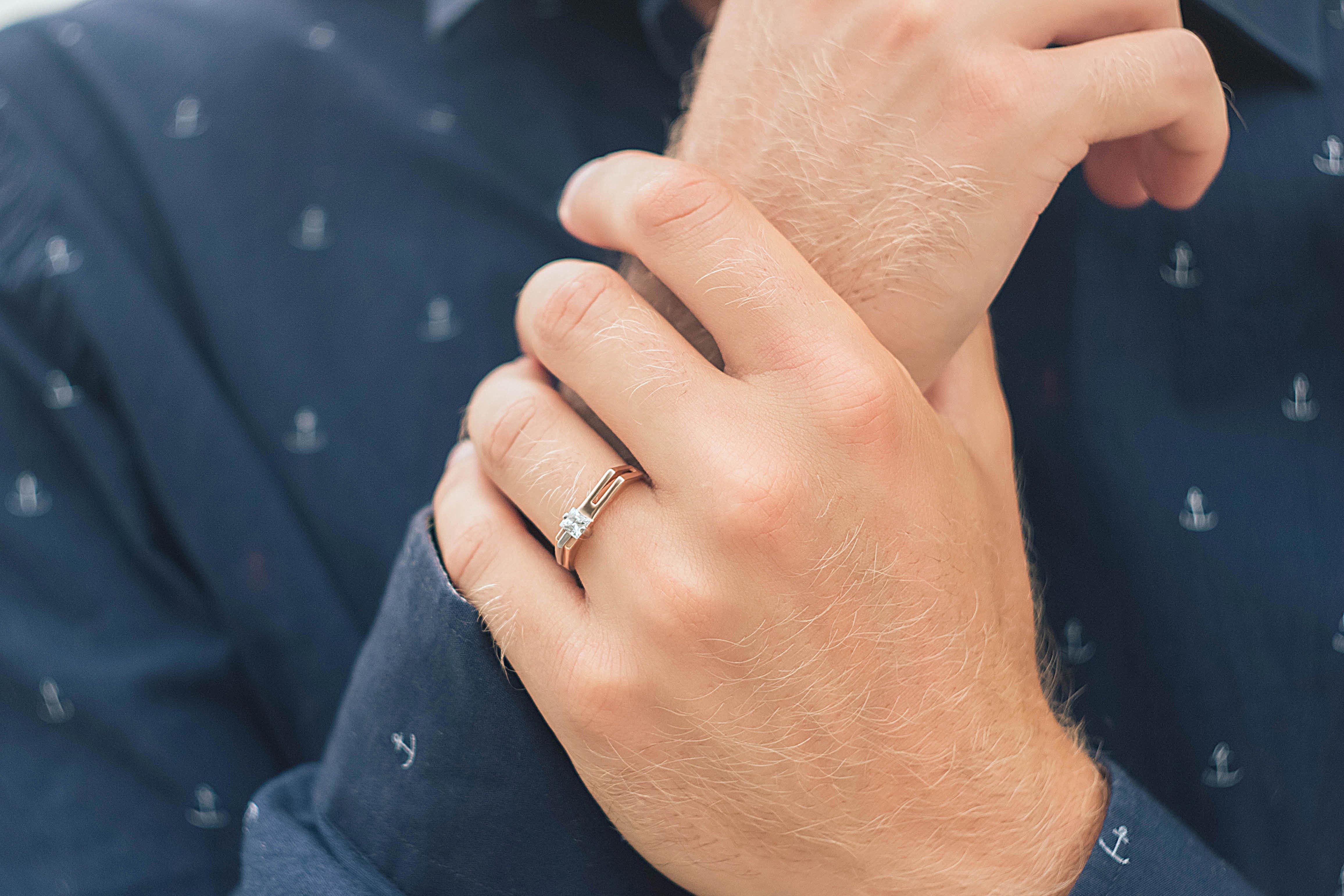 men's ring on the hand of a man, men's jewelry, gold ring, men's accessories