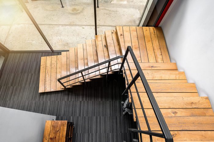 Wooden stairs at modern office, Interiors design