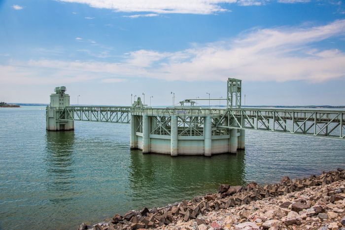 Kingsley dam, lake McConaughy overflow structure on the north Platte river near Ogallala, Nebraska