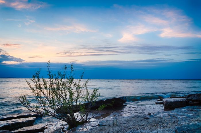 Sunset from the shores of Kelleys Island over Lake Erie in Ohio.