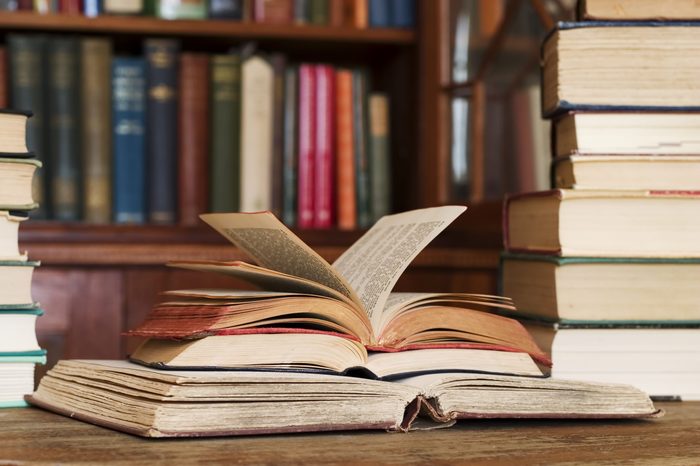 Stack of books at the library