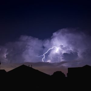 Lightning strike in a local neighborhood during a power outage