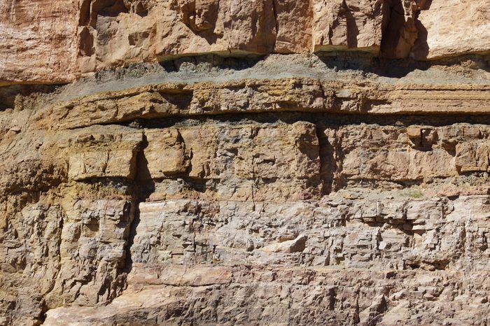 Detail, geological layers of sedimentary rock, exposed along the highway, Salt River Canyon, Arizona