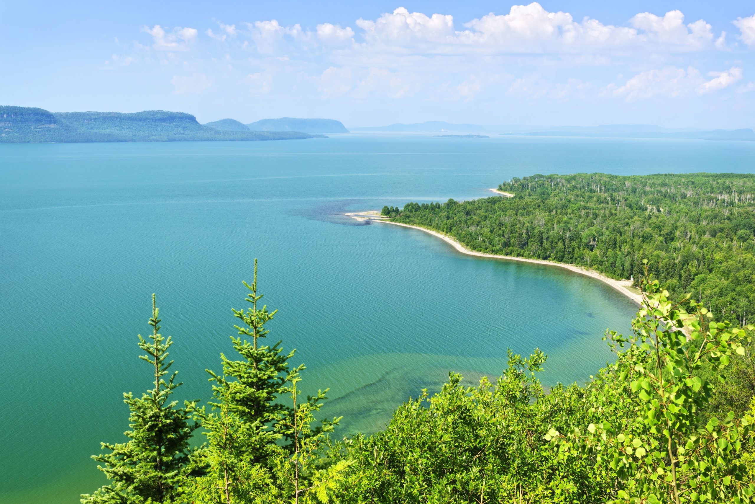 Beautiful landscape of Lake Superior northern shore from above in Ontario, Canada