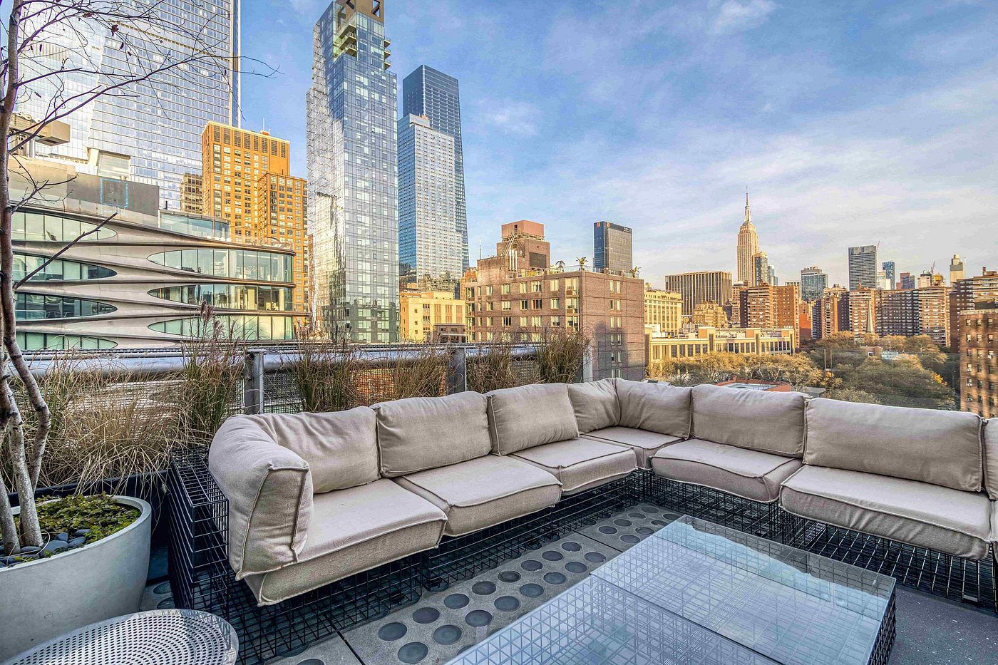 view of the city and Empire State Building from the roof of the Selina Chelsea Hotel in New York City