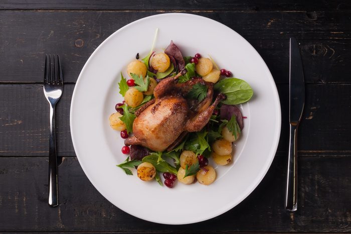 fried quail with cranberries