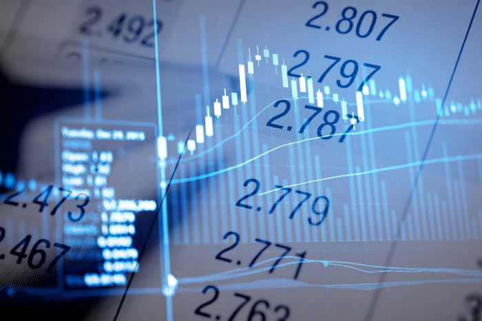 Business graph background: Analysis business accounting on info sheets. Businessman hand working on analyzing investment charts for Gold market, Forex market and Trading market.