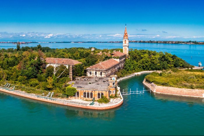 Aerial View Of The Plagued Ghost Island Of Poveglia In Venice