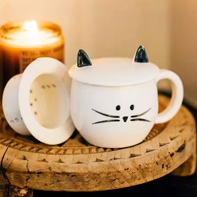 Ten Thousand Villages Meow Mug And Tea Strainer