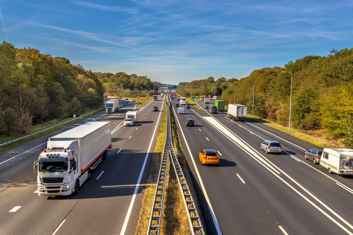 Afternoon motor Traffic on the A12 Motorway seen from above. This is one of the Bussiest highways in the Netherlands