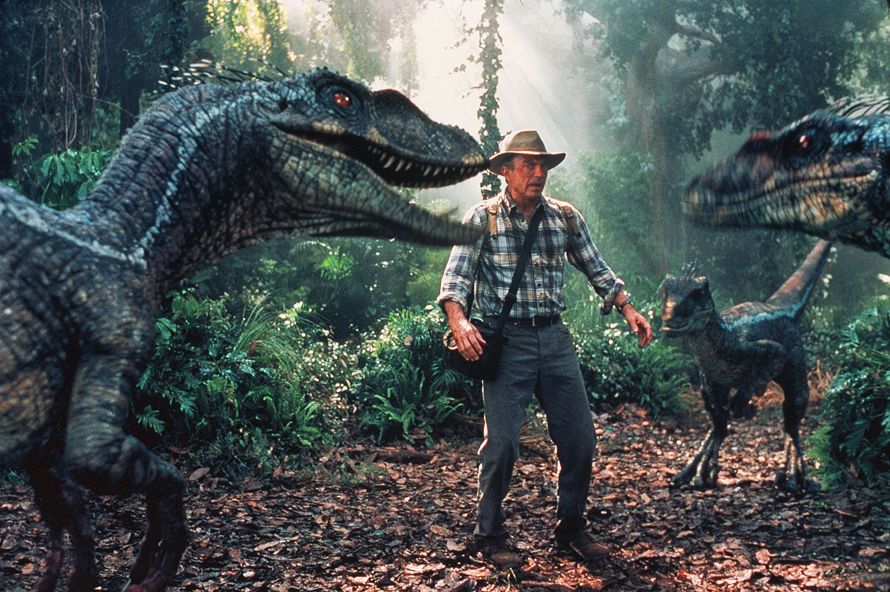 Editorial use only. No book cover usage. Mandatory Credit: Photo by ILM/Amblin/Universal/Kobal/Shutterstock (5879920f) Sam Neill Jurassic Park III - 2001 Director: Joe Johnston Amblin/Universal USA Scene Still Scifi Jurassic Park 3