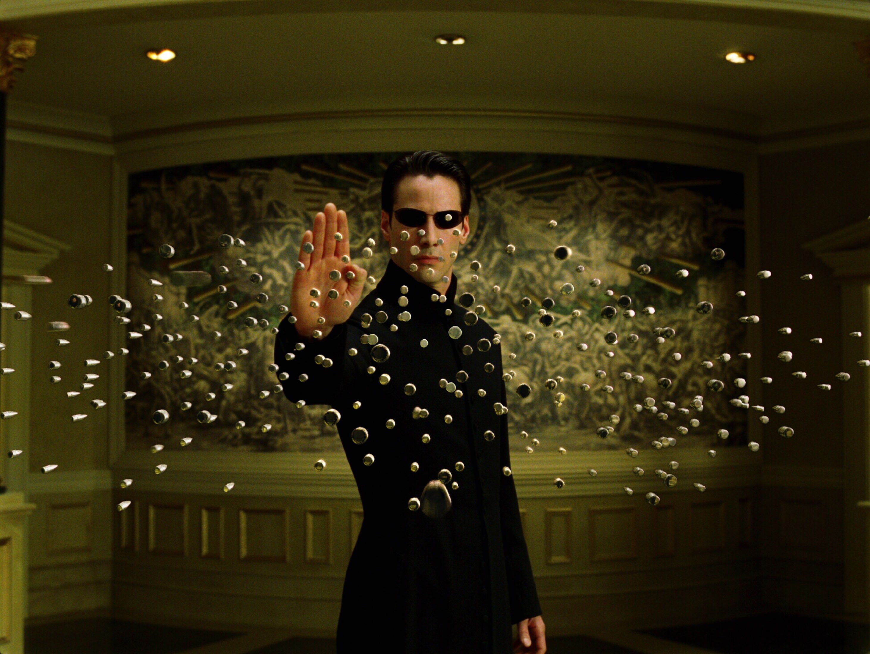 Editorial use only. No book cover usage. Mandatory Credit: Photo by Warner Bros/Village Roadshow Pictures/Kobal/Shutterstock (5885917bh) Keanu Reeves The Matrix Reloaded - 2003 Director: Andy & Larry Wachowski Warner Bros/Village Roadshow Pictures USA Scene Still Scifi